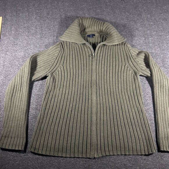 Vintage Gap Sweater Womens Size XL Green Ribbed Full Zip Mock Neck 90s Y2K 2002 - Picture 1 of 14